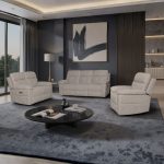 Set divani Kayde 2 e 3 posti e poltrona recliner elettrici in tessuto Mia 103-05 beige
