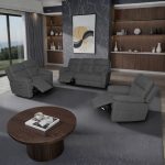 Set divani Kayde 2 e 3 posti e poltrona recliner elettrici in tessuto Mia 103-27 grigio scuro