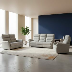 Set divani Softwave 2 e 3 posti e poltrona con recliner elettrici in tessuto G268 grigio