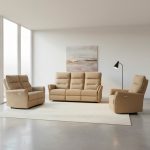 Set divani Softwave 2 e 3 posti e poltrona con recliner elettrici in tessuto G270 Camel