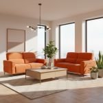 Set divani recliner Luxora 2 e 3 posti elettrici in tessuto E006 aragosta