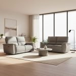 Set divani recliner Velveta 2 e 3 posti elettrici in tessuto L008 grigio