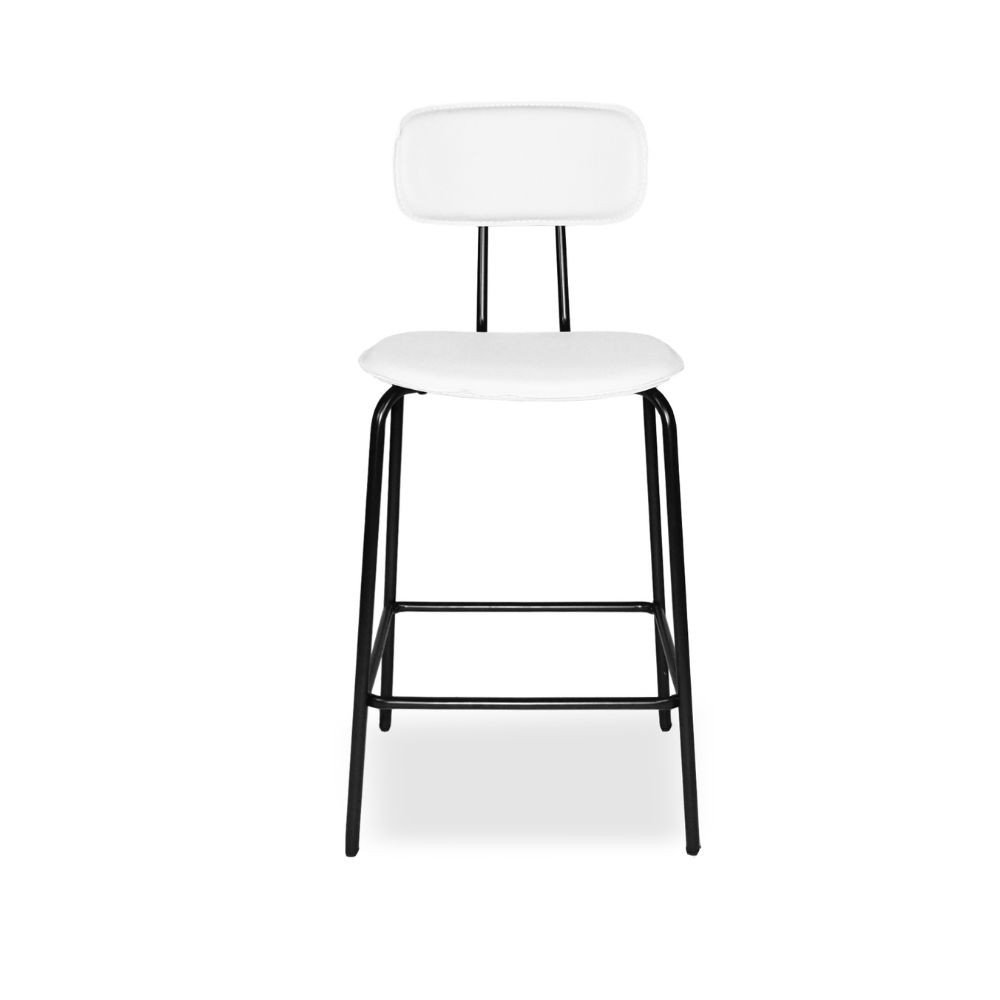 Sgabello Glami in pvc effetto cuoio bianco con struttura in metallo nera