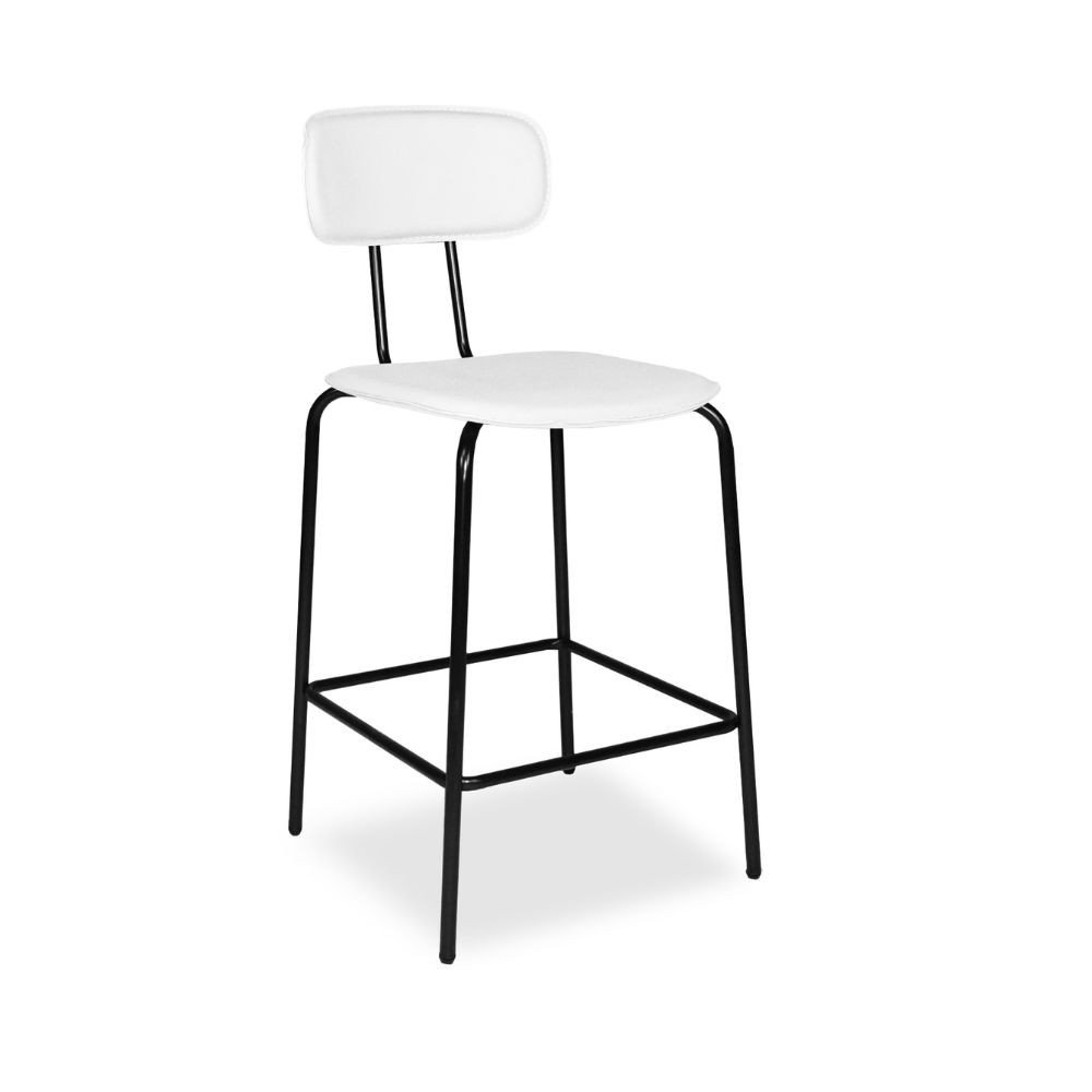 Sgabello Glami in pvc effetto cuoio bianco con struttura in metallo nera