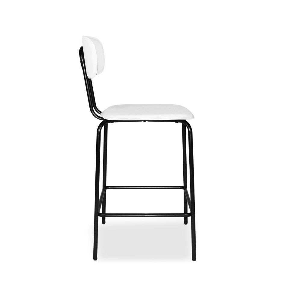 Sgabello Glami in pvc effetto cuoio bianco con struttura in metallo nera