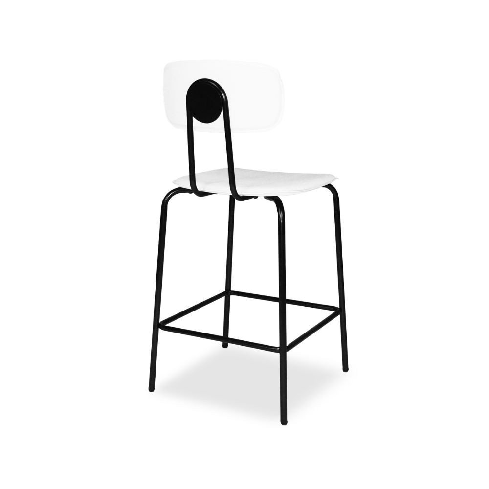 Sgabello Glami in pvc effetto cuoio bianco con struttura in metallo nera