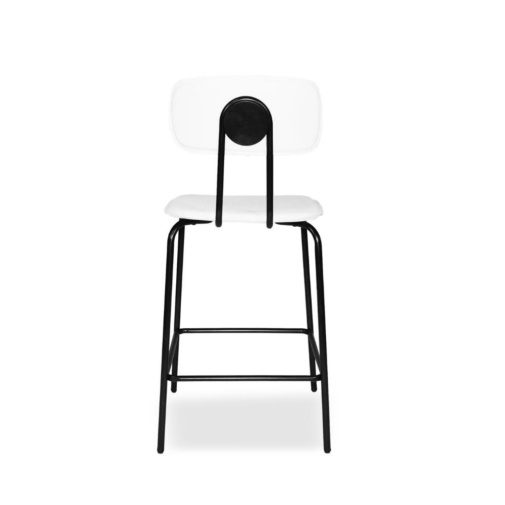 Sgabello Glami in pvc effetto cuoio bianco con struttura in metallo nera