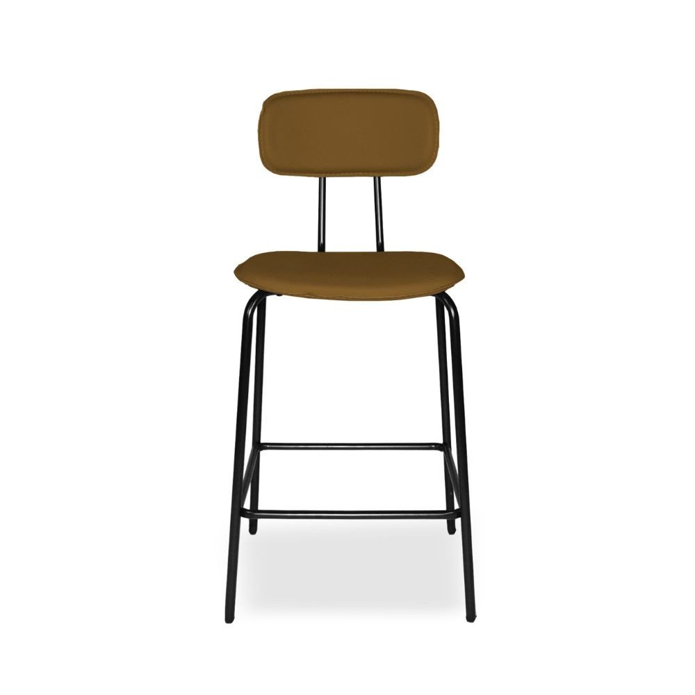 Sgabello Glami in pvc effetto cuoio brown con struttura in metallo nera