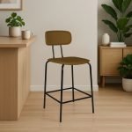 Sgabello Glami in pvc effetto cuoio brown con struttura in metallo nera