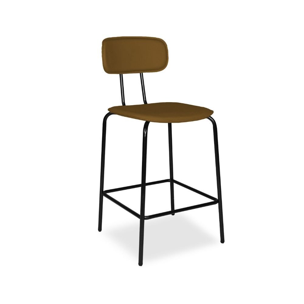 Sgabello Glami in pvc effetto cuoio brown con struttura in metallo nera