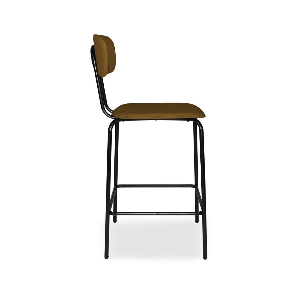 Sgabello Glami in pvc effetto cuoio brown con struttura in metallo nera
