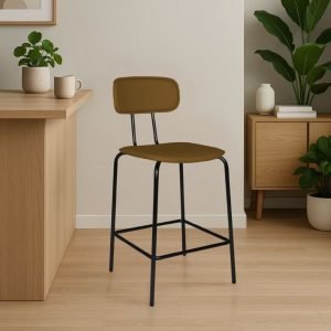 Sgabello Glami in pvc effetto cuoio brown con struttura in metallo nera