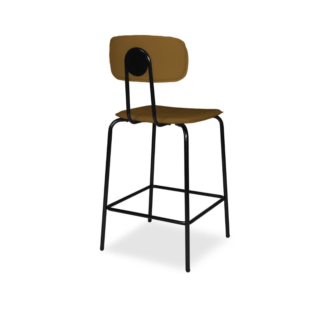 Sgabello Glami in pvc effetto cuoio brown con struttura in metallo nera