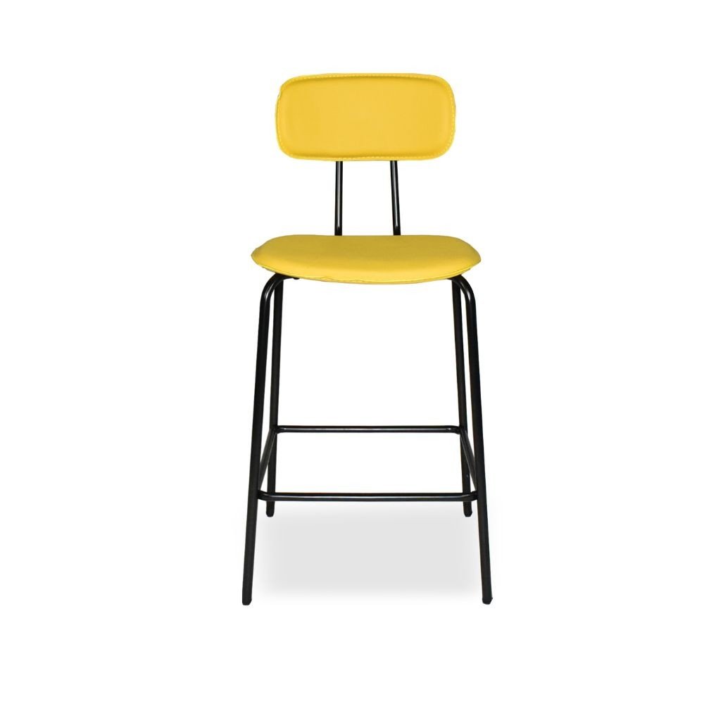 Sgabello Glami in pvc effetto cuoio giallo con struttura in metallo nera