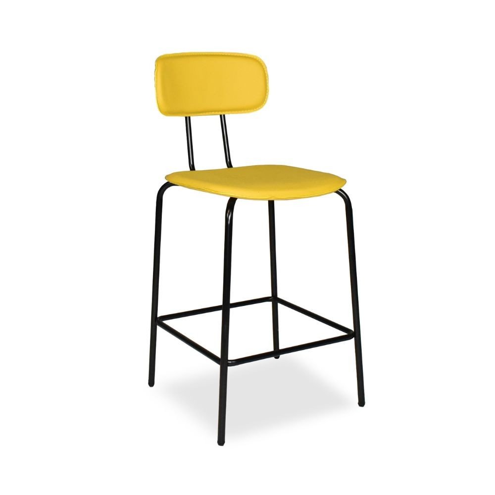 Sgabello Glami in pvc effetto cuoio giallo con struttura in metallo nera