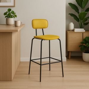Sgabello Glami in pvc effetto cuoio giallo con struttura in metallo nera