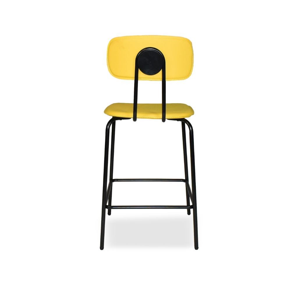 Sgabello Glami in pvc effetto cuoio giallo con struttura in metallo nera