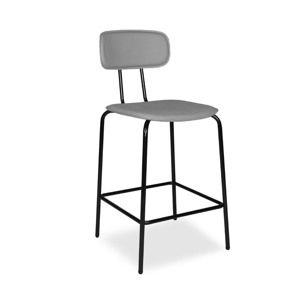 Sgabello Glami in pvc effetto cuoio grigio con struttura in metallo nera