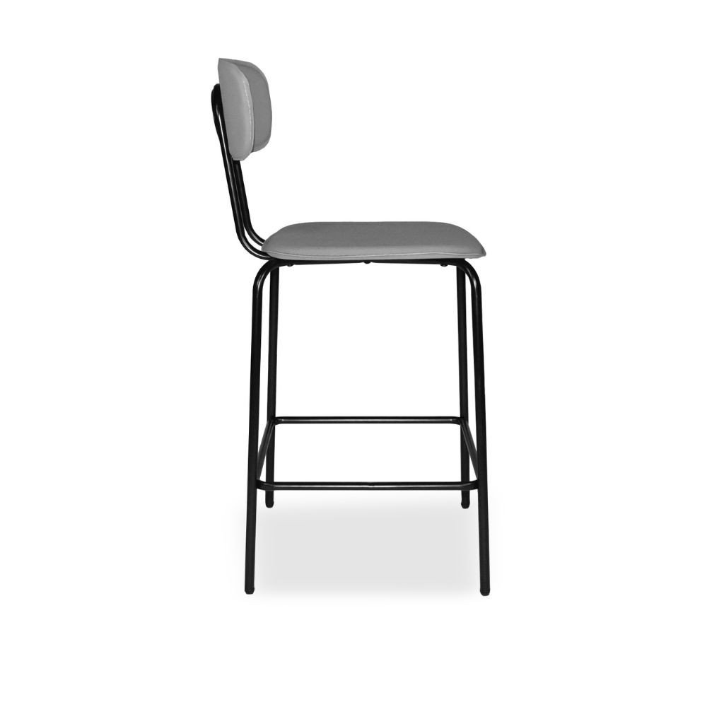 Sgabello Glami in pvc effetto cuoio grigio con struttura in metallo nera