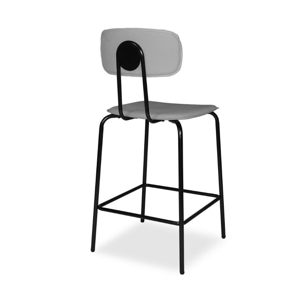 Sgabello Glami in pvc effetto cuoio grigio con struttura in metallo nera
