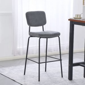 Sgabello Juno in tessuto colore grigio scuro e struttura in metallo nero