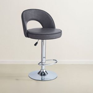 Sgabello Lisa con seduta in ecopelle grigio e gamba in metallo inox