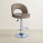Sgabello Lisa con seduta in ecopelle tortora e gamba in metallo inox