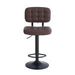 Sgabello Mavi con seduta e schienale in ecopelle brown e gamba in metallo nero