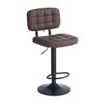 Sgabello Mavi con seduta e schienale in ecopelle brown e gamba in metallo nero