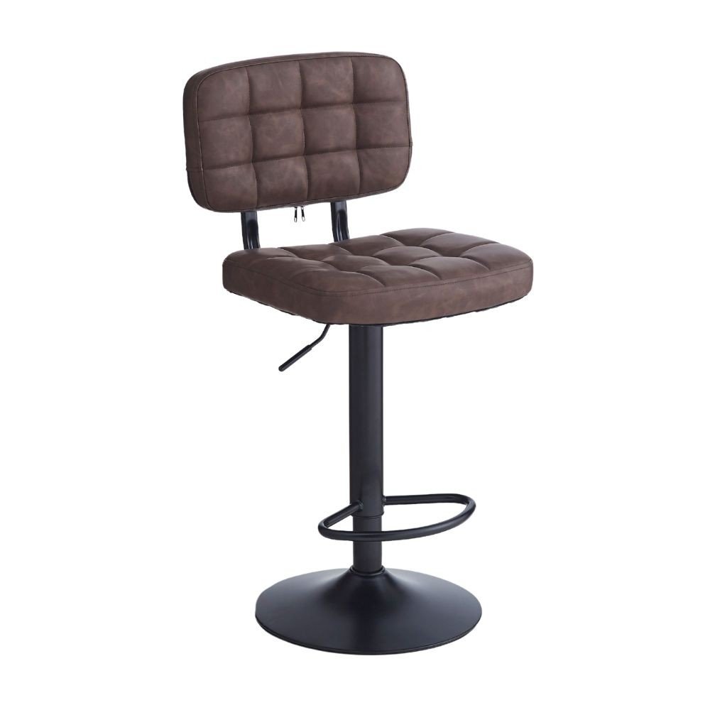 Sgabello Mavi con seduta e schienale in ecopelle brown e gamba in metallo nero