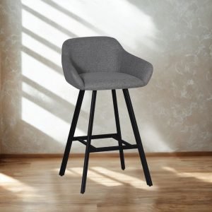 Sgabello Mey in tessuto Nordic 16 grigio cenere con gambe in metallo nere