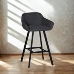 Sgabello Mey in tessuto Nordic 18 grigio scuro con gambe in metallo nere