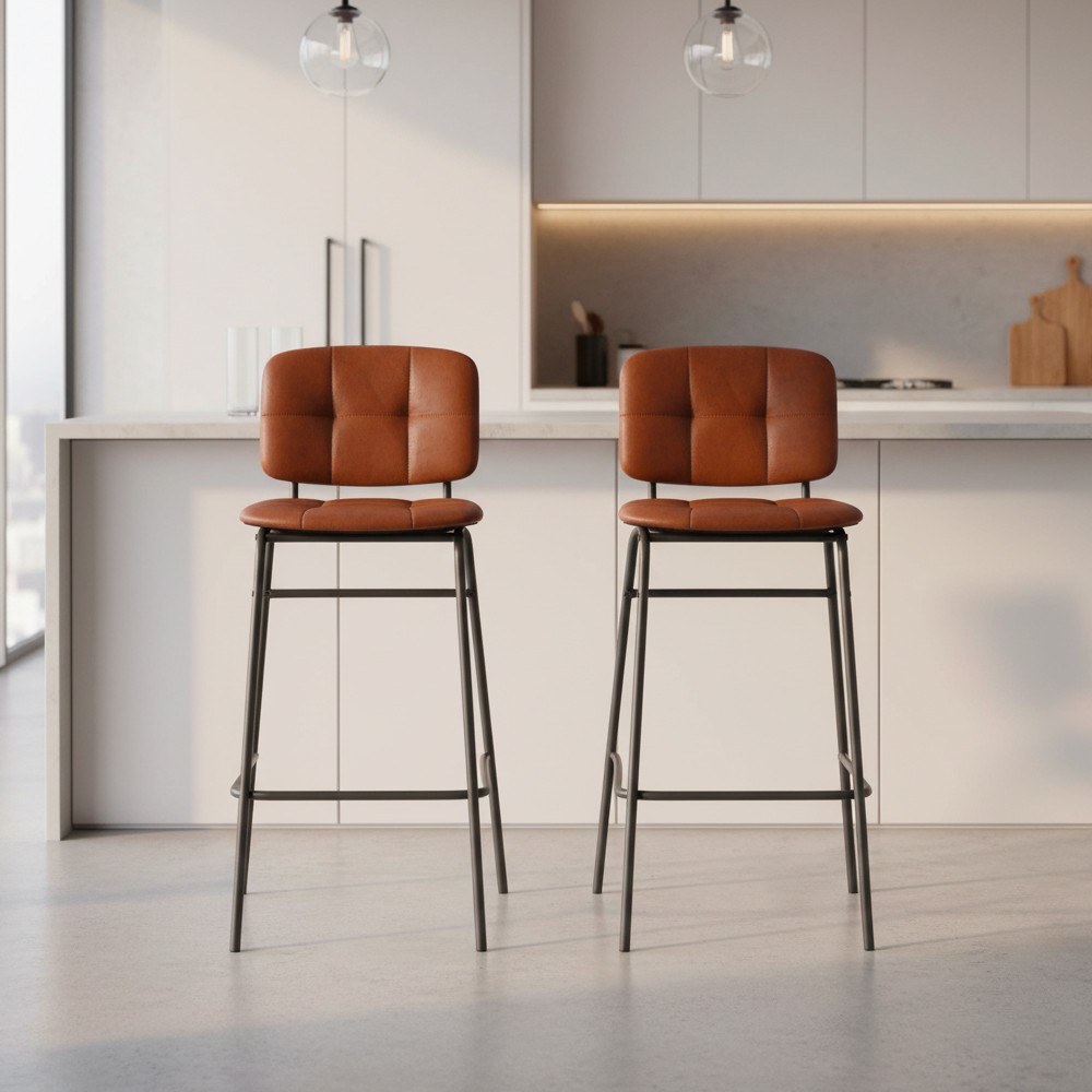 Sgabello Ross in ecopelle color mattone con gambe nere