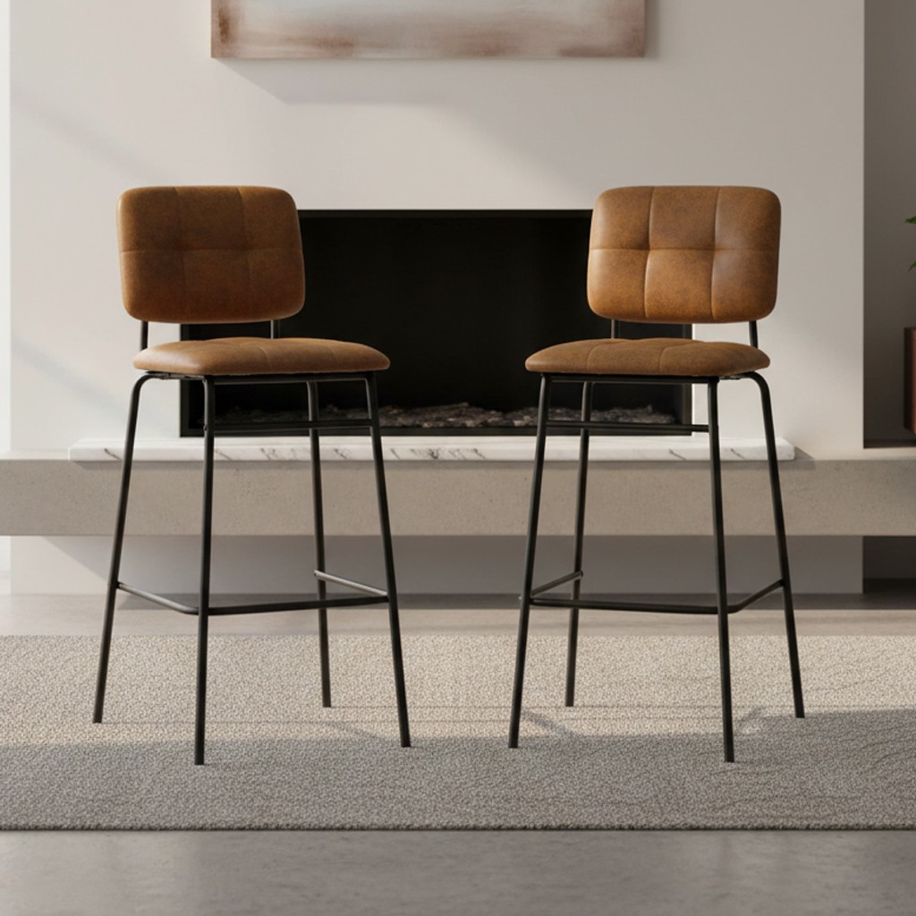 Sgabello Ross in tessuto color ruggine con gambe nere