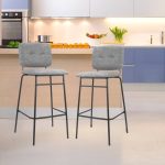 Sgabello Ross in velluto grigio con gambe nere