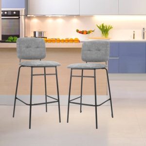 Sgabello Ross in velluto grigio con gambe nere