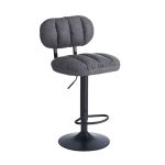 Sgabello Tati con seduta in ecopelle grigio e gamba in metallo nero