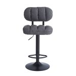 Sgabello Tati con seduta in ecopelle grigio e gamba in metallo nero
