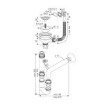 Sifone a 1 via per lavelli in quarzo con pilettone eco e troppo pieno rettangole con griglia inox