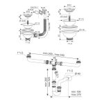 Sifone a 2 vie per lavelli in quarzo con pilettone eco e troppopieno rettangolare con griglia inox