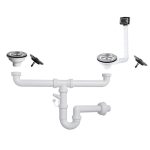 Sifone a 2 vie per lavelli in quarzo con pilettone eco e troppopieno rettangolare con griglia inox