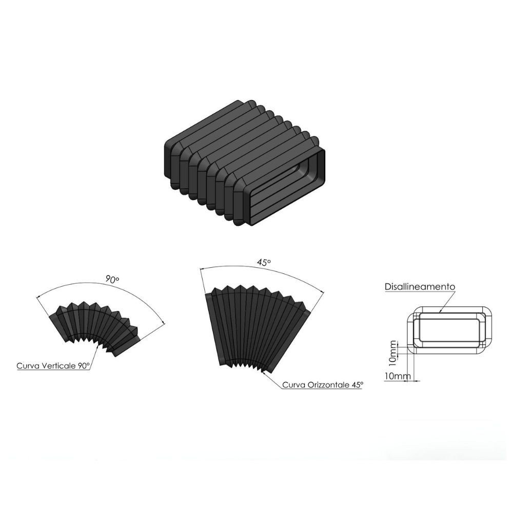 Soffietto con innesto Duct e innesto flangia 220x90 mm.