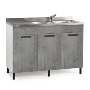 Sottolavello 120x50x85H cm con 3 ante cemento lavello incluso