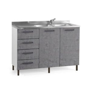 Sottolavello con cassettiera 120x50x85H cemento con lavello 2 vasche e gocciolatoio sinistro lavello incluso