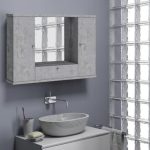 Specchiera mobile bagno pensile 2 ante e ribalta cemento