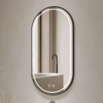 Specchio smart ovale YJ-2004BL con cornice nera in acciaio inox satinato 90x60 cm.