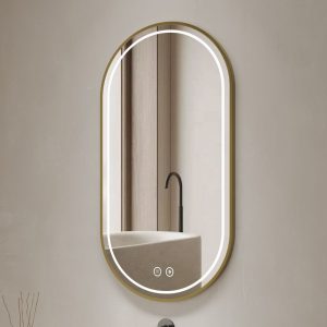 Specchio smart ovale YJ-2004ORO con cornice oro in acciaio inox satinato 90x60 cm.