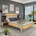 Struttura letto alla francese 1517 con comodini integrati colore rovere e nero