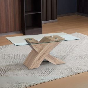 Tavolino Shiva con piano in vetro temperato e struttura colore rovere WD03