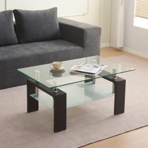 Tavolino Titania100 con doppio piano in vetro temperato e gambe colore nero